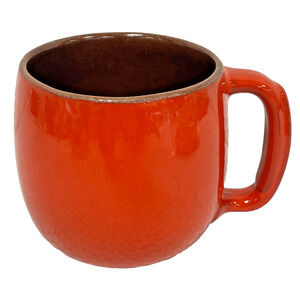 Vintage Frankoma Flame Red Orange Stoneware Mug With Handle Unisex Pottery Cup